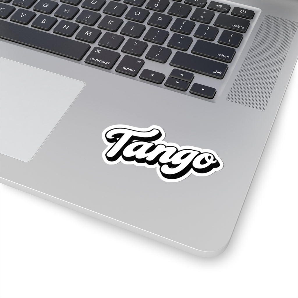 Tango Script Kiss-Cut Sticker — Retro Black & White Laptop Decal