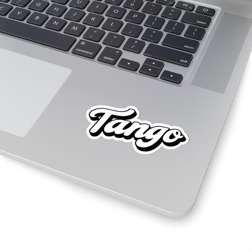 Tango Script Kiss-Cut Sticker — Retro Black & White Laptop Decal